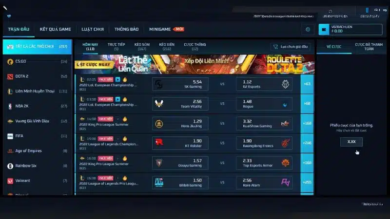 Giao diện sảnh cá cược Esport C8BET